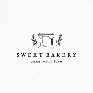 Design de logotipo pré-fabricado de padaria, marca de cozimento misturador, logotipo Boho artesanal, marca d'água de batedor, marca de pacote de design moderno desenhado à mão