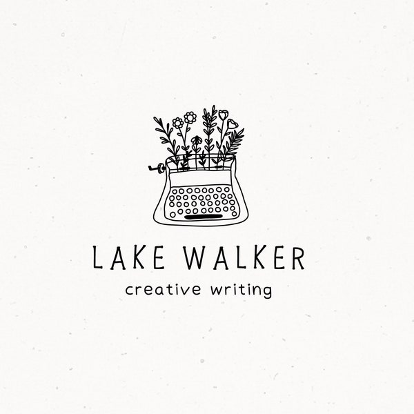 Typewriter Logo, Premade Logo Design, Story Logo Stamp, Typewriter Flower Clipart, Floral Writers Logo Design, Rustic Hand Drawn Branding