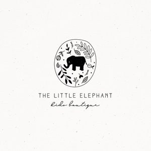 Premade Logo Design Floreale Elefante semplice Clip Art Minimal Pre made Logo boutique per bambini semplice Vestiti fatti a mano Logo Design Branding
