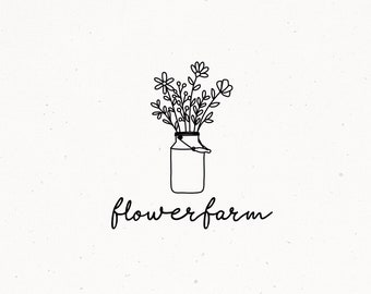 Floral Premade Logo, Flower Logo, Flower Farm Logo Design,  Watermark Stamp, Hand Drawn Flowers, Boho Logo, Blooming Logo Design