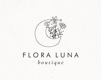 Floral Moon Logo, Celestial Premade Logo Design, Flower Moon Logo, Boho Style Logo, Business Branding, Spiritual Mystic Logo Design