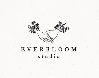 Floral Logo Design, Premade Logo Design, Unique Logo Design, Small Business Logo, Floral Hands Logo, Handdrawn Illustration, Flowers Logo