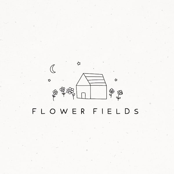 Flower Logo, Premade Logo Design, Farmhouse Logo, Logo Stamp, Flower Clipart, Rustic Hand Drawn Branding, Botanical Illustration