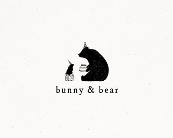 Premade Kids Logo Design, Bunny & Bear Premade Logo, Mother Kids Logo, Children Boutique Custom Design, Business Card Branding Shop Logo