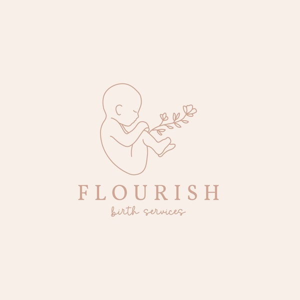 Birth Services Logo, Doula Premade Logo, Pregnancy Maternity Brand, Midwife Caregiver Branding, Baby Fetus Illustration, Floral Flower Logo