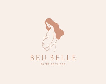 Birth Services Logo, Mother and Child, Midwife Doula Branding, Child Care Brand, Hand Drawn Belly Pregnancy, Feminine Design, Photography