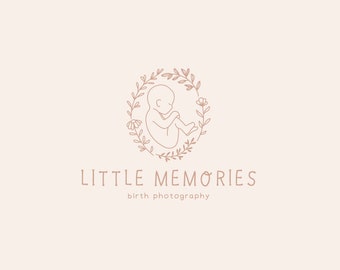 Birth Photography, Newborn Baby Photographer, Botanical Floral Brand, Premade Birth Service Logo, Fetus Postnatal Illustration, Maternity