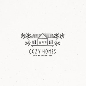 Home House Premade Logo Design Minimal Brand Business Interiors Bed and Breakfast Branding Premade Hand drawn Homes Botanical Illustration