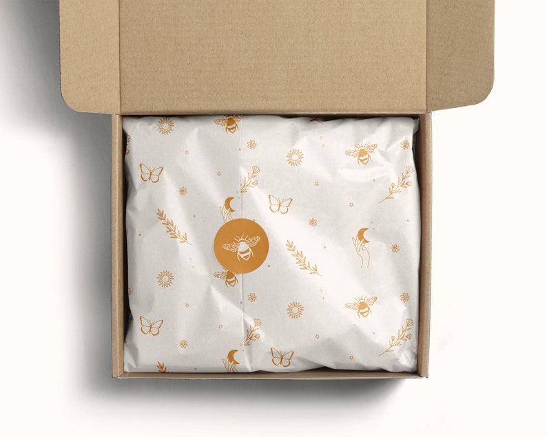 Digital Tissue Paper Design, Branded Tissue Paper, Product Wrapping Paper PDF, Branding Stationery, Packaging Design, Bee Butterfly Pattern image 3