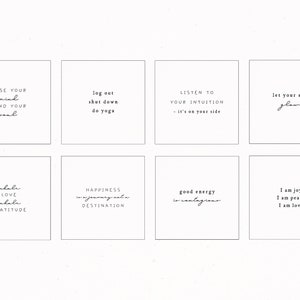 Pu&ograve; includere: Nove carte stampabili con citazioni ispiratrici. Le citazioni includono: "Perdi la mente, trova la tua anima", "Esci, spegni, fai yoga", "Ascolta la tua intuizione - &egrave; dalla tua parte", "Lascia che la tua anima brilli", "Inspira amore, espira gratitudine", "La felicit&agrave; &egrave; un viaggio, non una destinazione", "La buona energia &egrave; contagiosa", "Sono gioia, sono pace, sono amore".