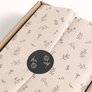 Carta da imballaggio prodotto, Carta di tessuto di marca, Progettazione di carta per tessuti digitali, cancelleria di branding, Design di imballaggio, modello botanico floreale