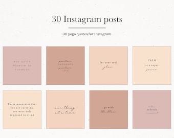 30 Yoga Pink Feminine Instagram Posts, Meditation Quote Posts for Instagram, Instagram Template Kit for Instant Download, Nude Female Brand