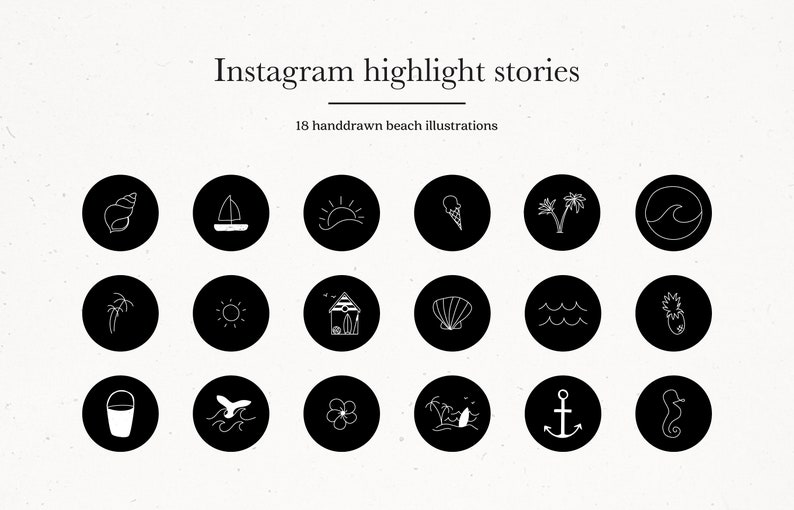 Summer Beach Instagram Story Highlights Black White Insta Highlight Covers Hand Drawn Holiday Instagram Icons Instant Download Files