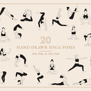 Yoga Clipart, Hand drawn Yoga Poses, Meditation Clipart, Wellness Illustrations, Mindful Clipart, Handdrawn Yoga Graphics, Yoga Girls