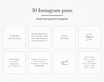 Girl Boss Quotes, Instagram Post Pack Marketing Kit,  30 Set Templates Bundle for Instagram, Insta Post Quotes Black White