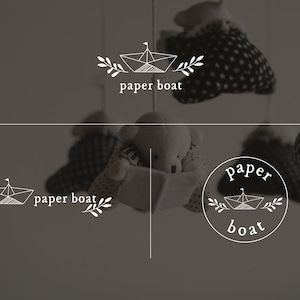 Set di logo prefatto, Branding Kit Design Kids Boutique Paper Boat Origami Store Children Toys Shop, Travel Blogger, Illustrazione disegnata a mano