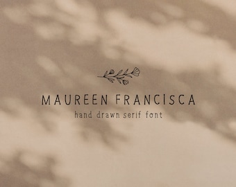 Hand Drawn Serif Font, Maureen Francisca Font, Serif Condensed Style Typeface, Skinny Font for Logo Design and Branding , Instant Download