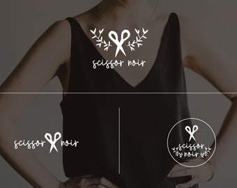 Sewing Clothing Boutique Logo Set Premade Fashion Circle Floral Branding Design Scissor Designer Stylist Hand drawn Vintage Seamstress Shop