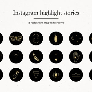 Magical Instagram Story Covers, Black Gold Magic Instagram Highlight Cover Icons, IG Black Gold Hand Drawn Illustrations for Covers
