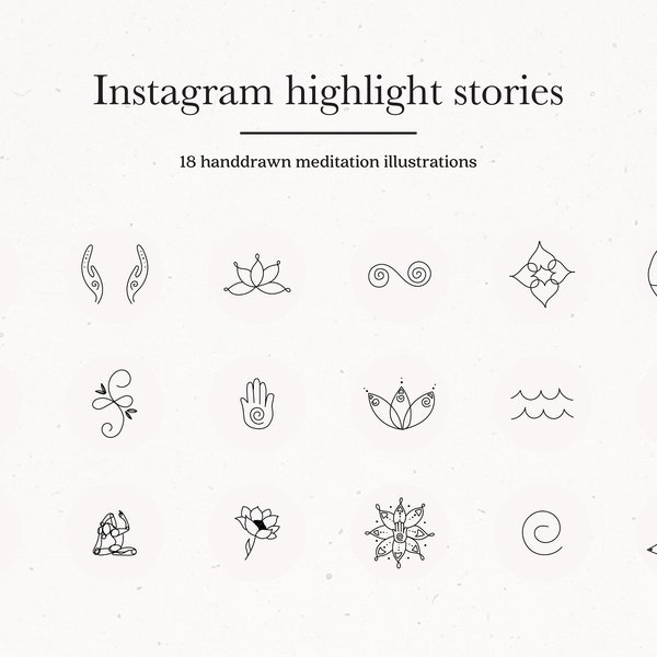 Instagram Story Highlight Icons Yoga Covers Hand drawn Social Media Illustrations Meditation Balance Instant Download Organic Clipart