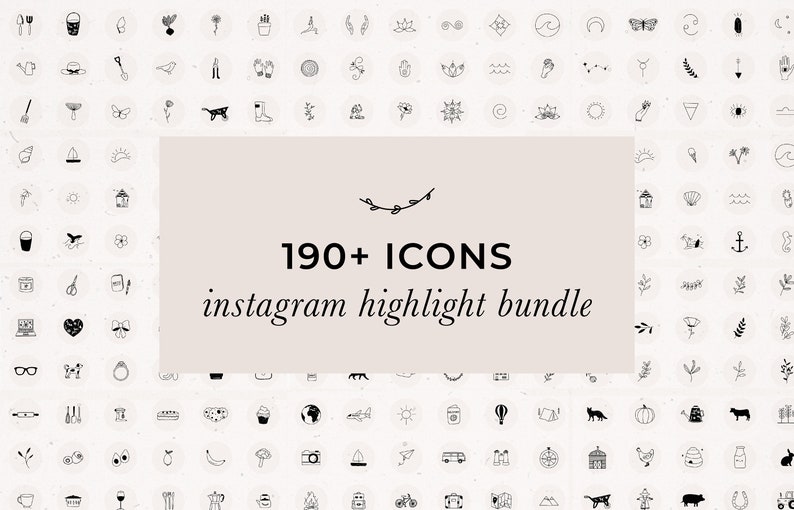 Instagram Story Highlight Bundle 190 Icons Set Social Media Instagram Covers Templates Hand Drawn Illustrations Food Travel Farm Beach