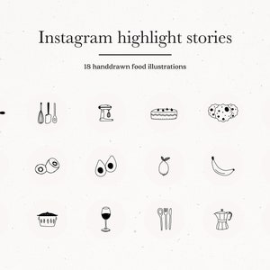 Instagram Story Highlight Icons 18 Rustic Hand Drawn Food Illustration Covers Template Icon Branding Kit Black Minimal Covers Social Media