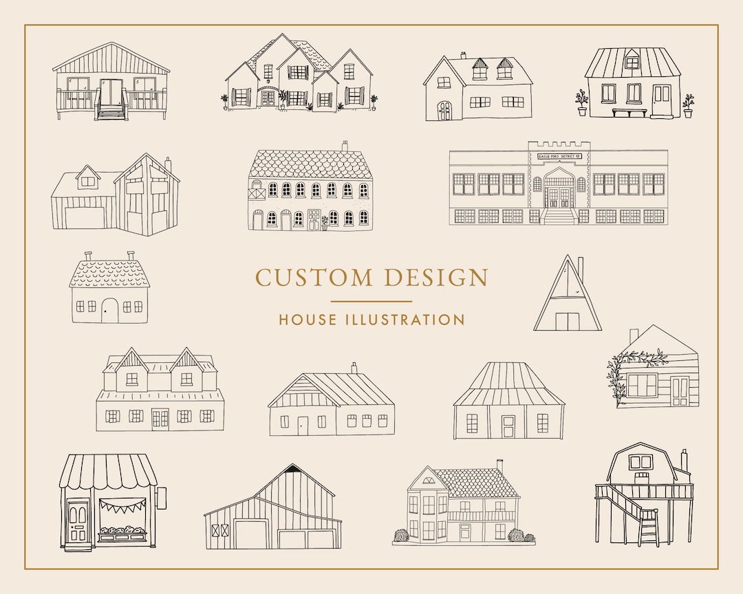 Custom House Illustration, Hand Drawn House Illustration, Farm House ...