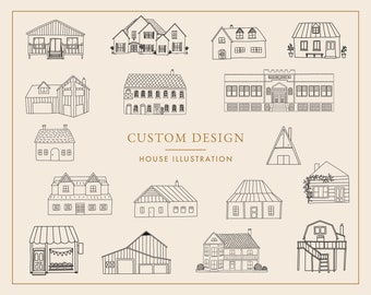 Custom House Illustration, Hand Drawn House Illustration, Farm House Illustration, House Clipart, Hand drawn AirBnb, Business Illustration