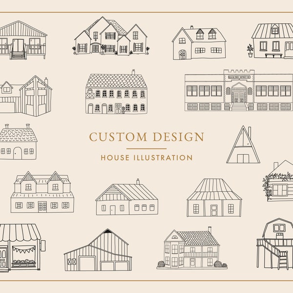 Custom House Illustration, Hand Drawn House Illustration, Farm House Illustration, House Clipart, Hand drawn AirBnb, Business Illustration