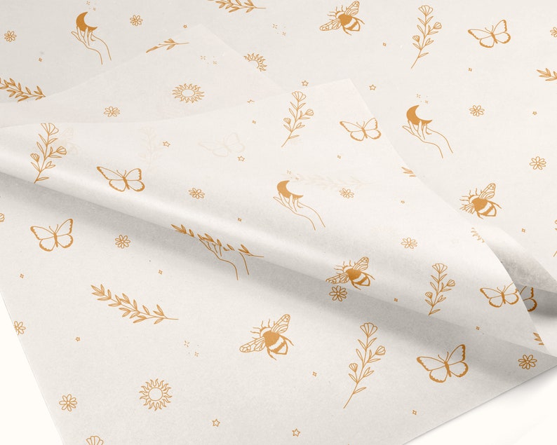 Digital Tissue Paper Design, Branded Tissue Paper, Product Wrapping Paper PDF, Branding Stationery, Packaging Design, Bee Butterfly Pattern image 6