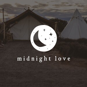 May include: A white logo with a crescent moon and stars inside a circle. The text "midnight love" is below the logo.