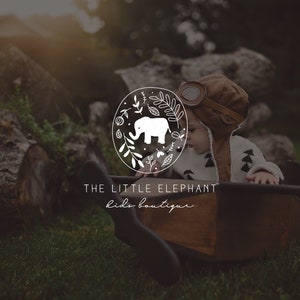Färdig logotypdesign, blommig, enkel elefant, clipart, minimal, färdig logotyp för barnbutik, enkel logotyp för handgjorda kläder, logotypdesign för varumärkesbyggande bild 2