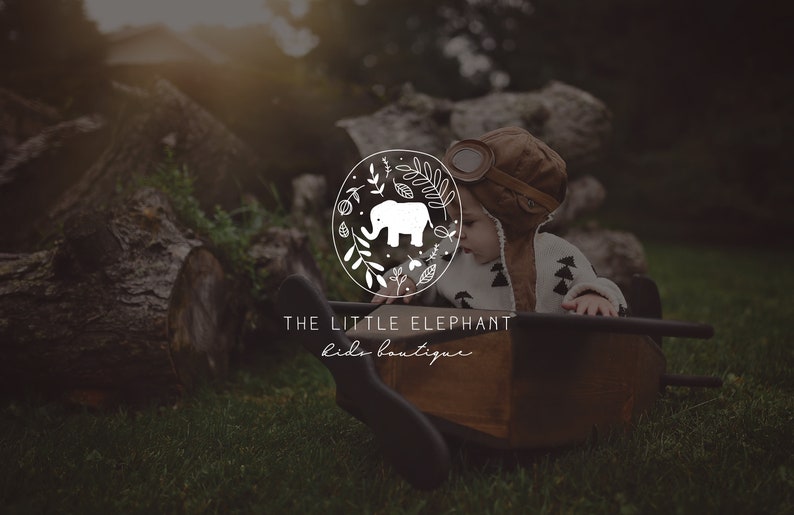 Färdig logotypdesign, blommig, enkel elefant, clipart, minimal, färdig logotyp för barnbutik, enkel logotyp för handgjorda kläder, logotypdesign för varumärkesbyggande bild 2