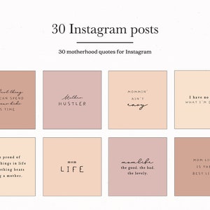 Può includere: Un set di nove modelli di post per Instagram con citazioni sulla maternità. Le citazioni sono scritte in un font a mano e sono visualizzate su una varietà di sfondi colorati. Le citazioni includono: "La cosa migliore che puoi spendere per i tuoi figli è il tempo", "Madre Hustler", "Essere mamma non è facile", "Non ho idea di cosa sto facendo", "Sono orgogliosa di molte cose nella vita, ma niente supera l'essere madre", "Vita da mamma", "Momlife: il buono, il brutto, il bello", e "La vita da mamma è la vita migliore".