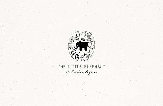 Premade Logo Design Floral Simple Elephant Clip Art Minimal Pre made Children's boutique logo simple Handmade Clothes Logo Design Branding