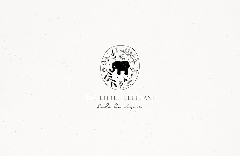Färdig logotypdesign, blommig, enkel elefant, clipart, minimal, färdig logotyp för barnbutik, enkel logotyp för handgjorda kläder, logotypdesign för varumärkesbyggande bild 1