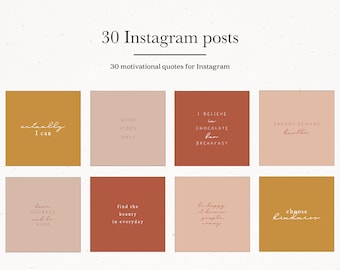 30 Instagram Motivational Quote Posts, Terracotta Natural Yellow Orange Instagram Posts, Premade Instagram Templates Quotes Orange Post