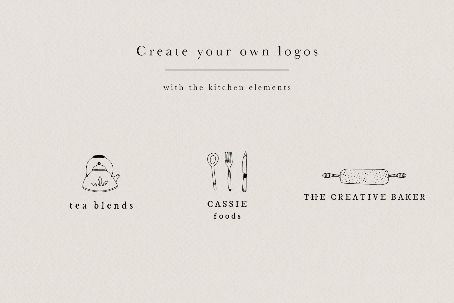 50 Hand Drawn Kitchen Element Design Kit for Logo Design or | Etsy