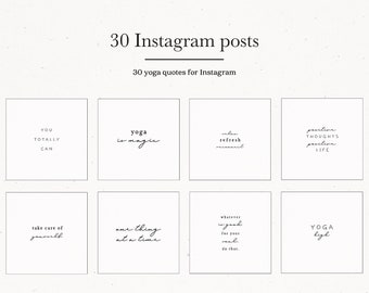 30 Yoga Organic Instagram Posts, Meditation Quote Posts for Instagram, Insta Branding Black and White Template Kit for Instant Download