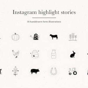Instagram Story Highlight Icons Template Covers Buttons Black on Gray Organic Hand drawn Design Farm Life Illustrations Outdoors Country