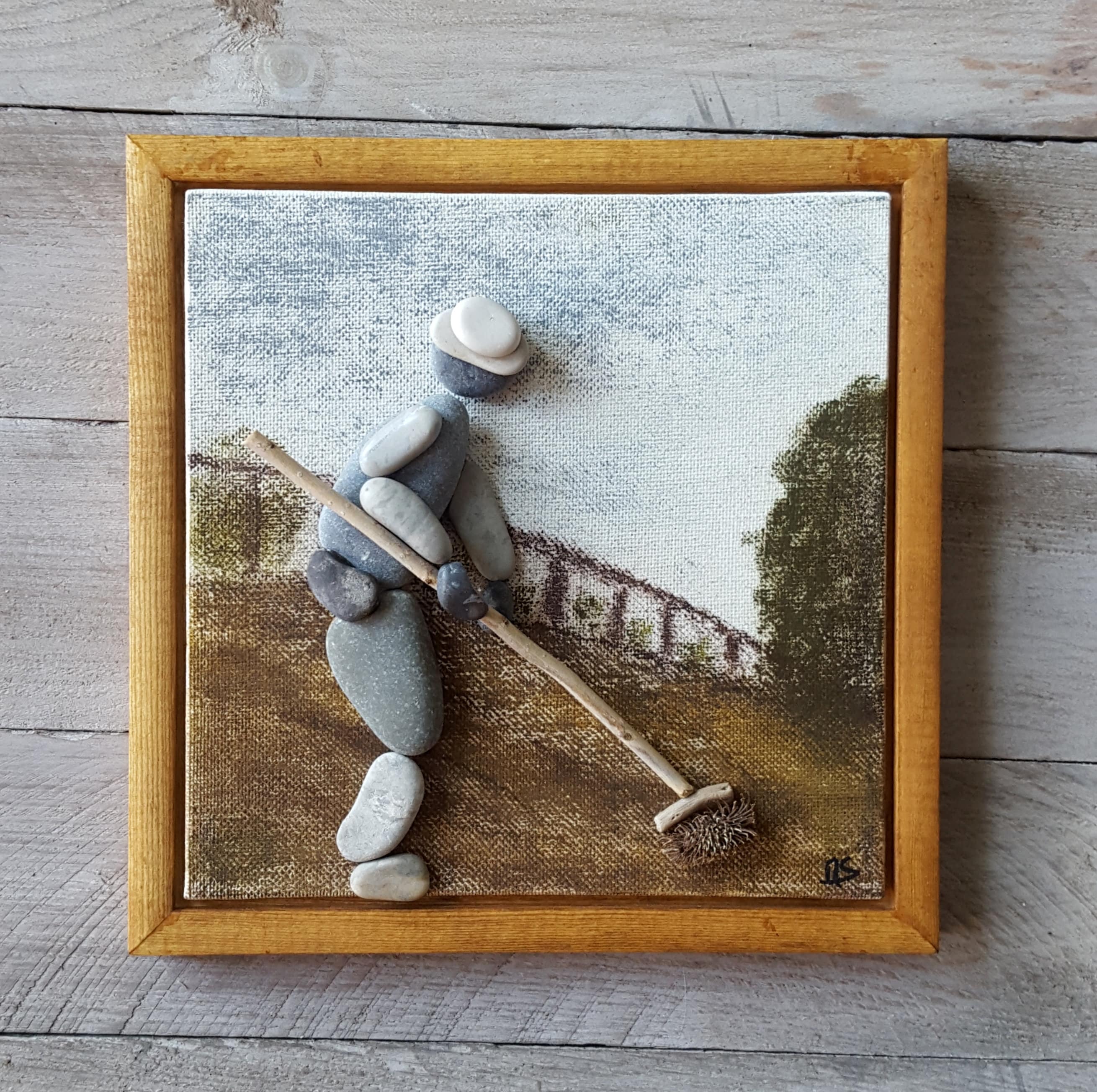 Pebble Art, Galet, Cadre, Tableau, Fait-Main, Handmade, Cadeau, Gift, Unique Jardinier