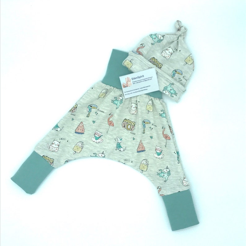 Sarouel léger évolutif pour bébé ajustable Harlem pants de 3 à 36 mois tissu, couleur de ceinture et taille au choix personnalisable image 4