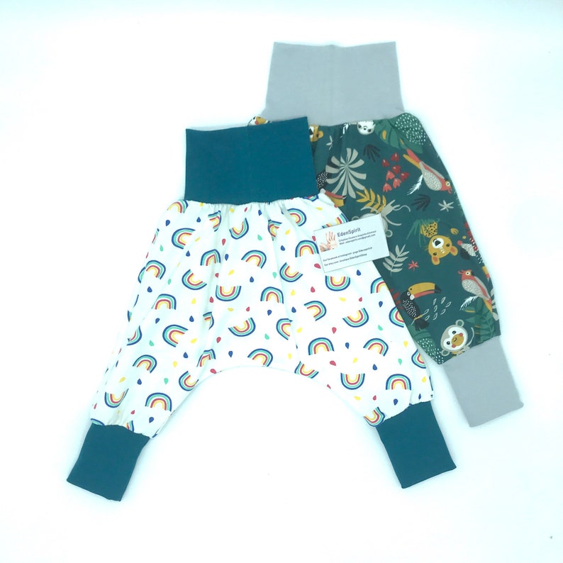 Sarouel léger évolutif pour bébé ajustable Harlem pants de 3 à 36 mois tissu, couleur de ceinture et taille au choix personnalisable image 3