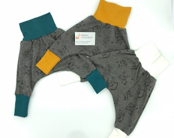 Hiver - SAFARI GRIS - Sarouel hiver évolutif chaud pour bébé couleur de ceinture et taille au choix en sweat minky (fourré au l’intérieur )