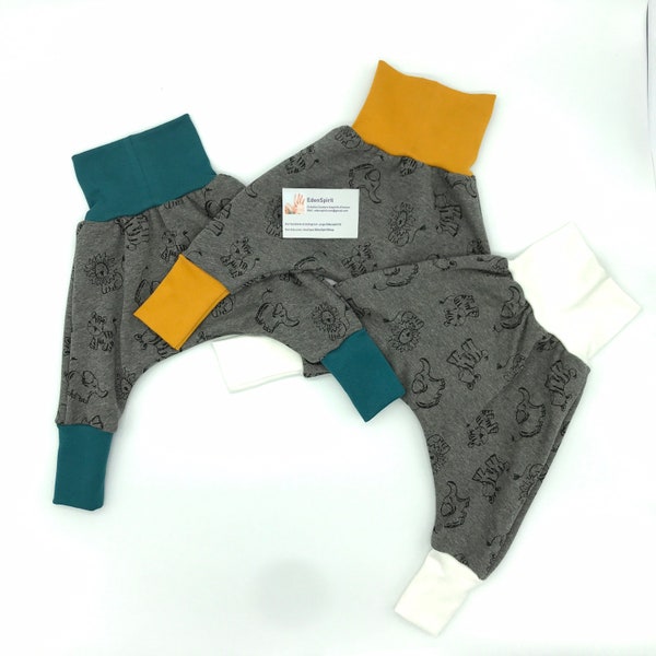 Hiver - SAFARI GRIS - Sarouel hiver évolutif chaud pour bébé couleur de ceinture et taille au choix en sweat minky (fourré au l’intérieur )