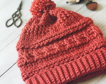 PDF- Cable Cabin Hat Crochet Pattern