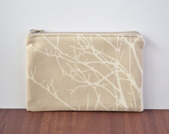 upcycled small beige zipper pouch, eco-friendly coin purse, recycled cotton credit card holder, minimalist cash bag,sustainable vegan wallet