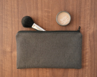 small organic cotton makeup pouch, zero waste vegan pencil case, eco-friendly zipper bag, ethical tiny toiletry purse, sustainable vanity