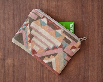 recycled cotton credit card holder, tiny cute geometrical zipper pouch, eco-friendly zero waste vegan coin purse, sustainable change bag