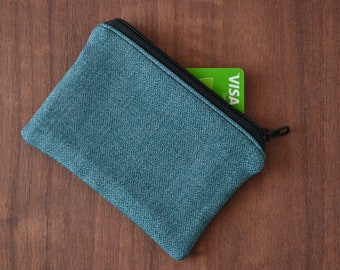 upcycled credit card holder, tiny zipper pouch wallet, eco-friendly zero waste vegan coin purse, small recycled sustainable change bag